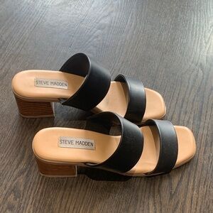 Steve Madden Black Double-Band Block Heel Sandals